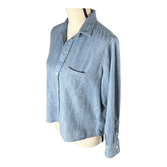 FRANK & EILEEN Boyfriend Shirt BLUE HERRINGBONE FLANNEL Relaxed Soft! XS - Picture 3 of 15